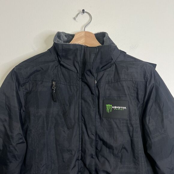 Monster Energy Drink Men's Black Hooded Fleece Lined Zip Jacket Sz Small - Picture 2 of 10